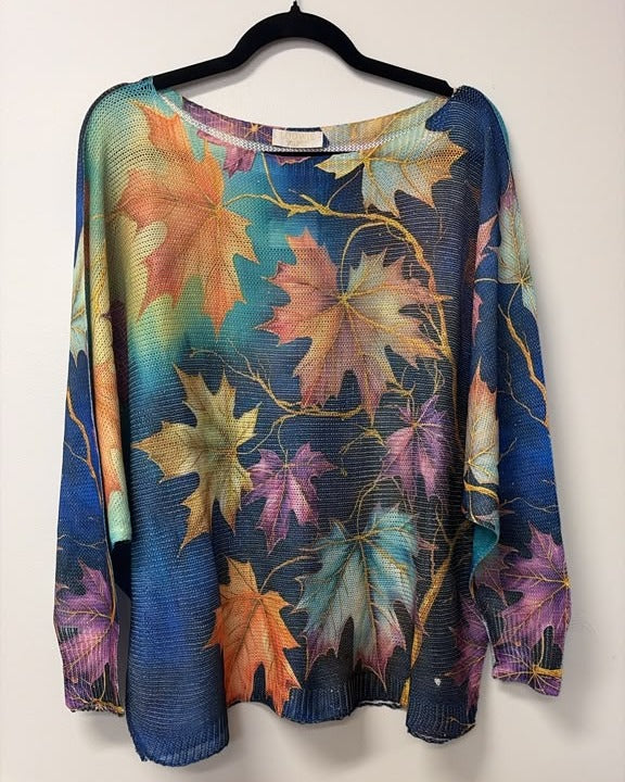 VI664 Blue Maple Leaf Printed Sweater