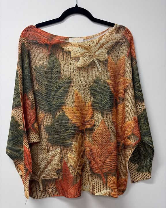 VI666 Orange Autumn Leaf Printed Sweater