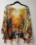 VI667 Orange Autumn Window Printed Sweater
