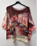 VI669 Burgundy Venice Canal Printed Sweater