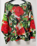 VI674 Green Red Rose Printed Sweater