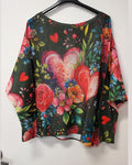 VI678 Dark Green Heart Floral Printed Sweater
