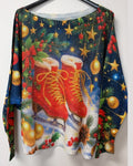 VI679 Blue Christmas Skates Printed Sweater