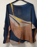 VI681 Navy Abstract Wave Printed Sweater
