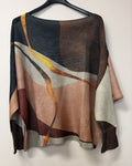 VI682 Brown Abstract Wave Printed Sweater