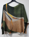 VI684 Green Abstract Wave Printed Sweater
