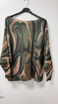 VI688 Olive Abstract Swirl Printed Sweater