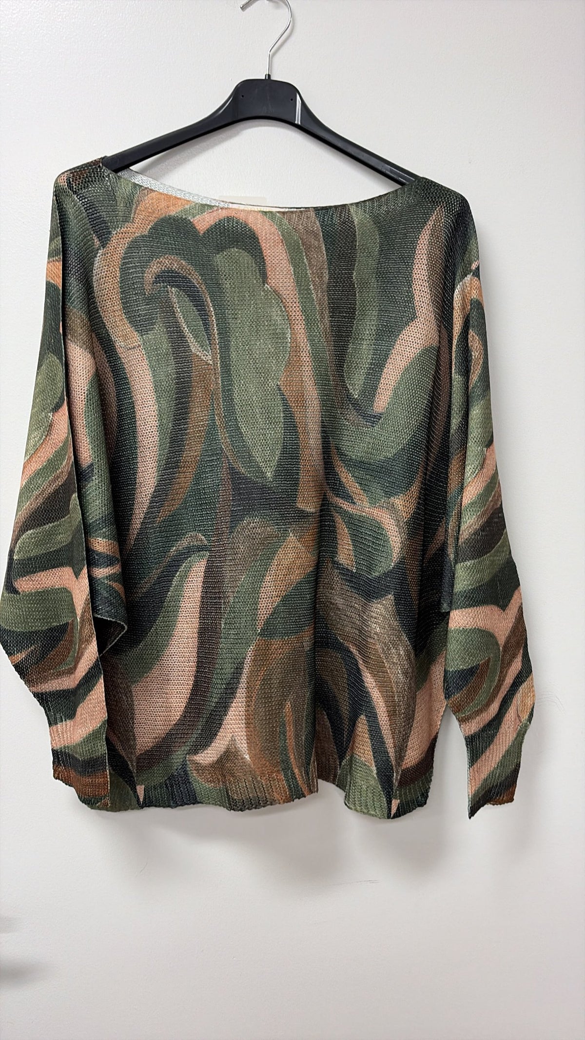 VI688 Olive Abstract Swirl Printed Sweater