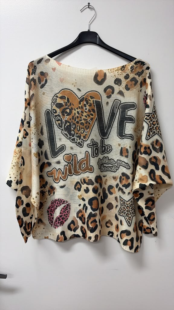 VI691 Cream Leopard Love Printed Sweater