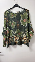 VI693 Forest Green Floral Printed Sweater