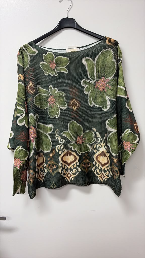 VI693 Forest Green Floral Printed Sweater