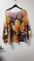VI694 Mustard Autumn Leaf Printed Sweater