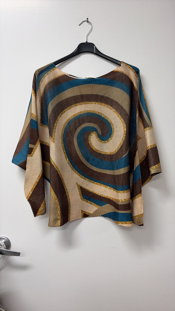 VI696 Teal Glitter Swirl Printed Sweater