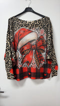VI697 Red Christmas Bow Printed Sweater