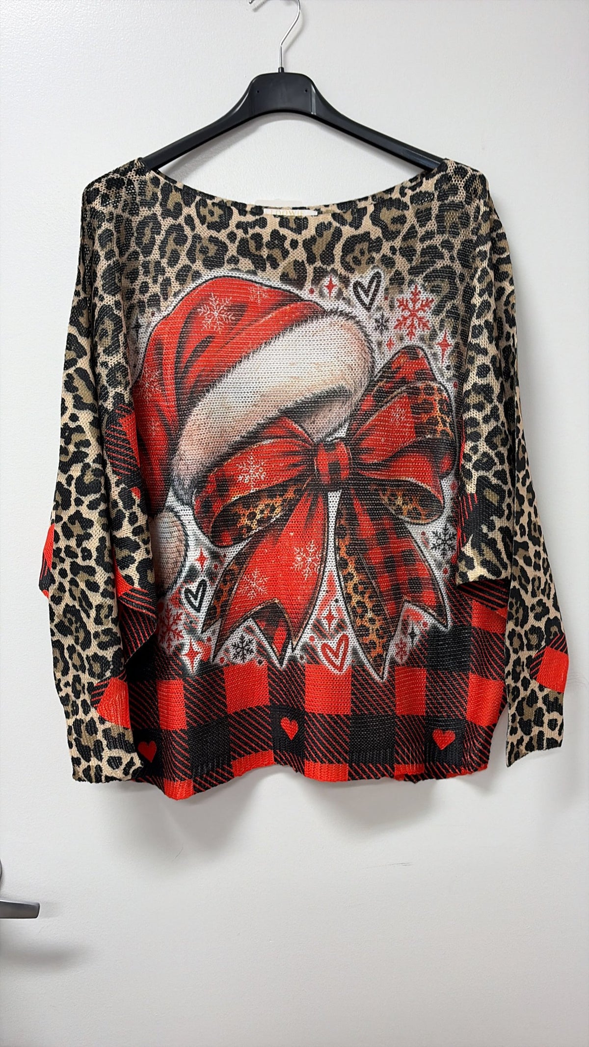 VI697 Red Christmas Bow Printed Sweater