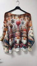 VI698 Brown Christmas Gnome Printed Sweater