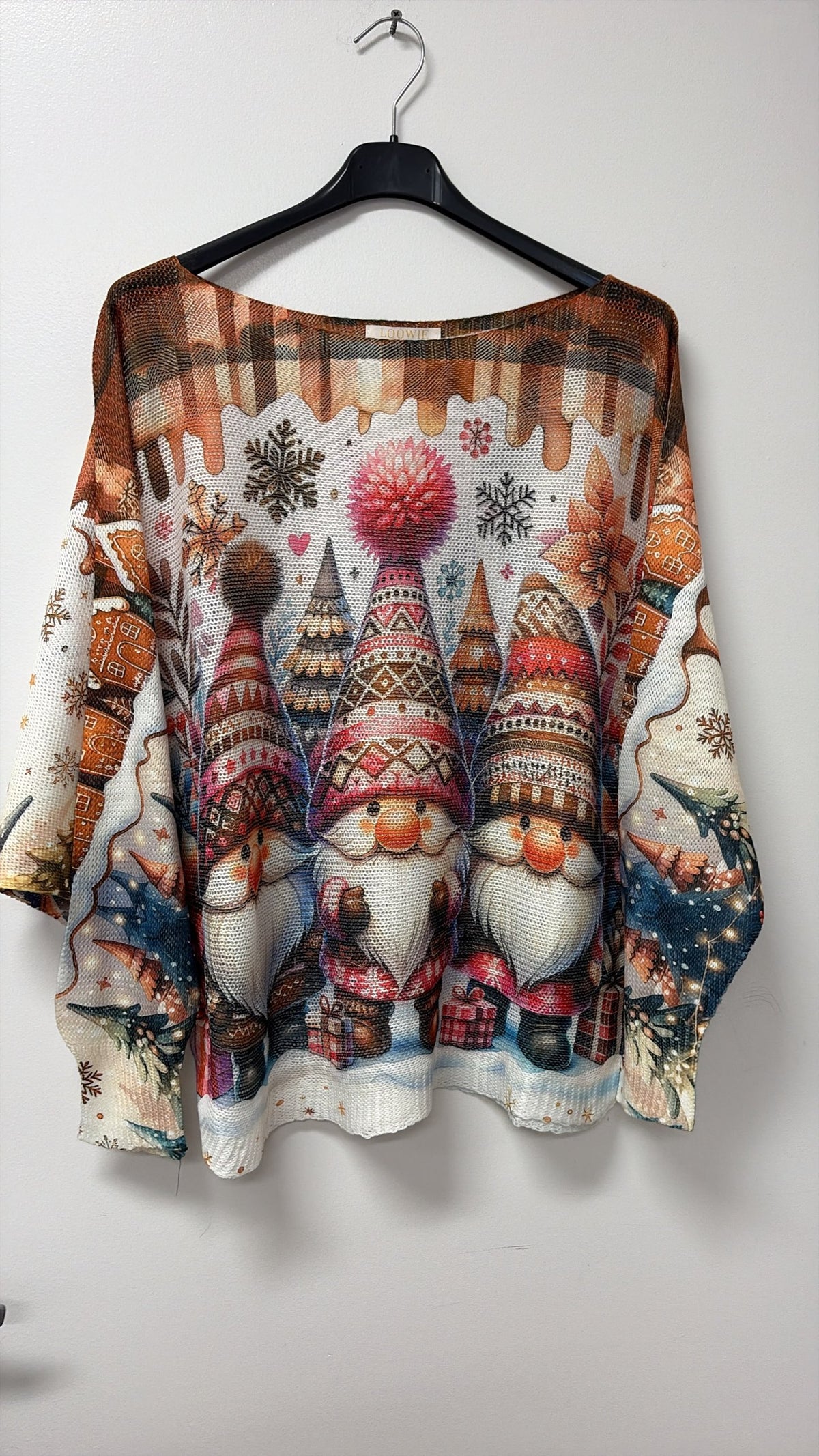 VI698 Brown Christmas Gnome Printed Sweater