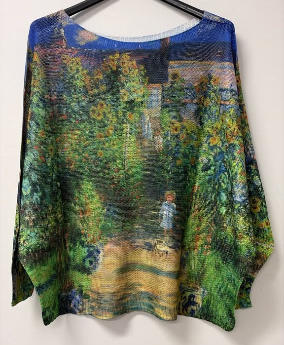 VI701 Green Sunflower Path Printed Sweater