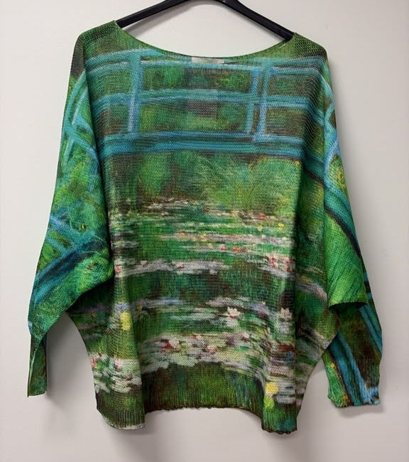 VI703 Teal Water Lily Bridge Printed Sweater