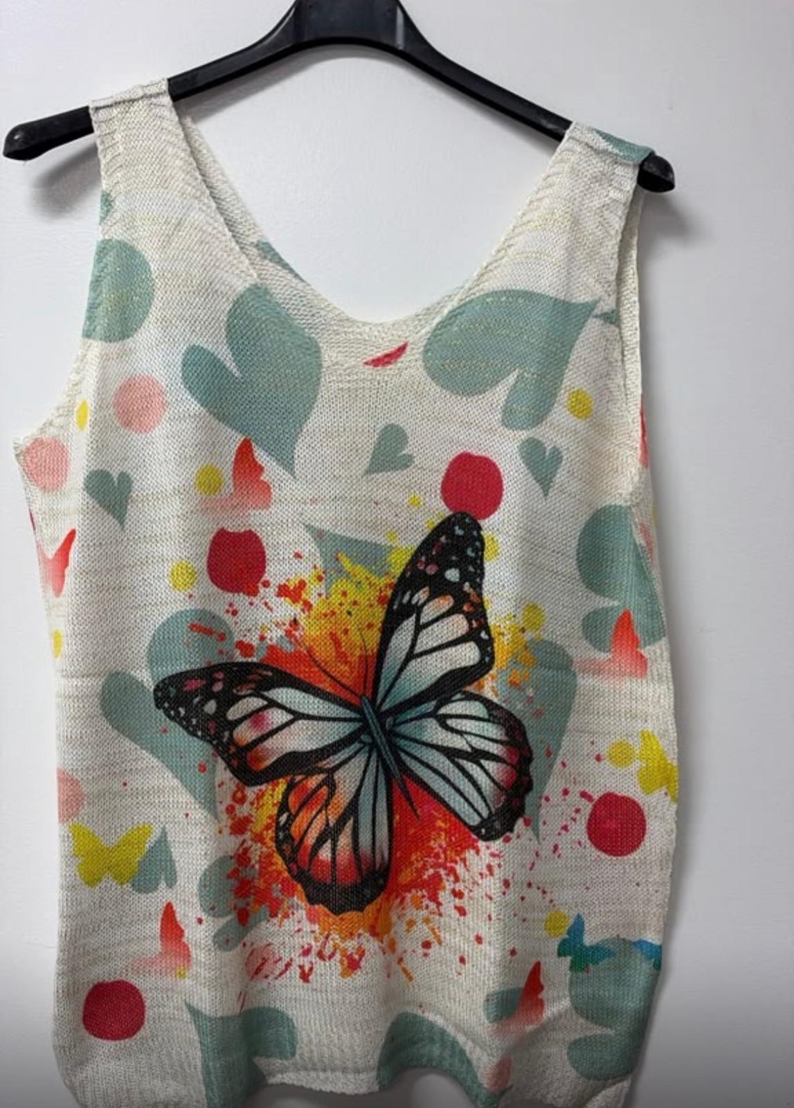 VIBFH Cream Butterfly Heart Knit Tank