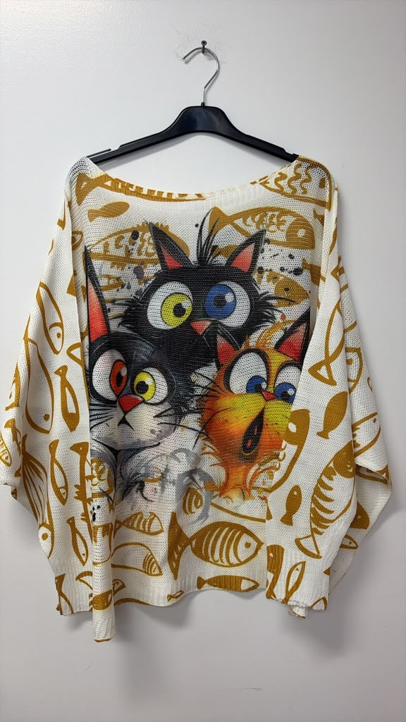 VICAF Cartoon Cats Print Knit Sweater