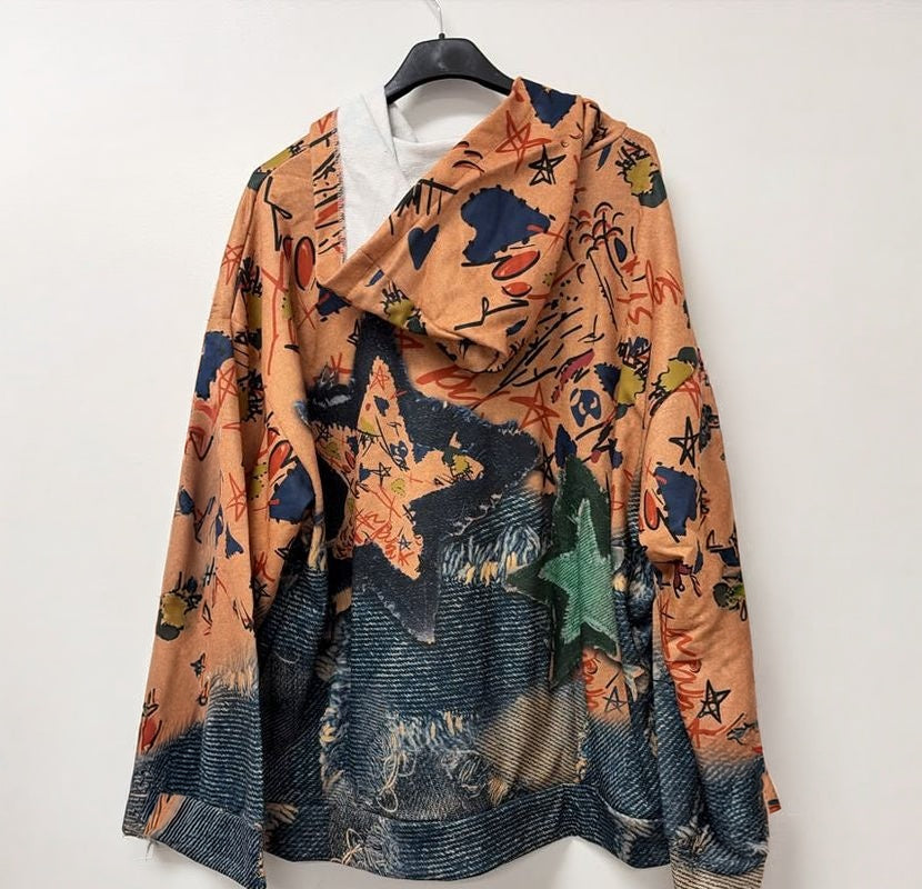 VIDSH Denim Star Graphic Hoodie Orange