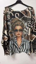 VIFIG Fashion Icon Girl Print Knit Sweater