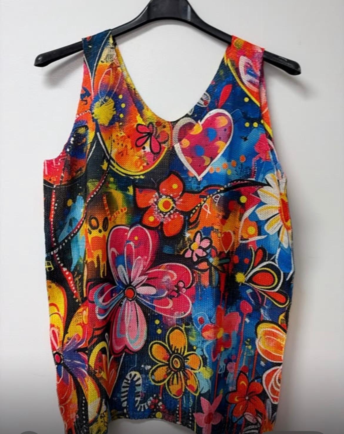VIFLH Navy Floral Heart Knit Tank