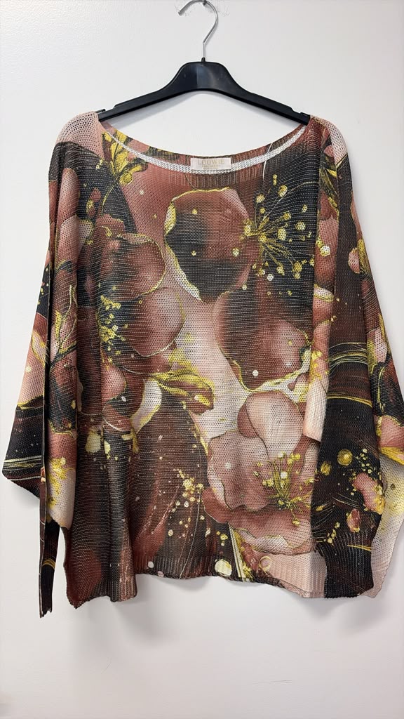 VIGFLRS Gilded Floral Print Knit Sweater Rose