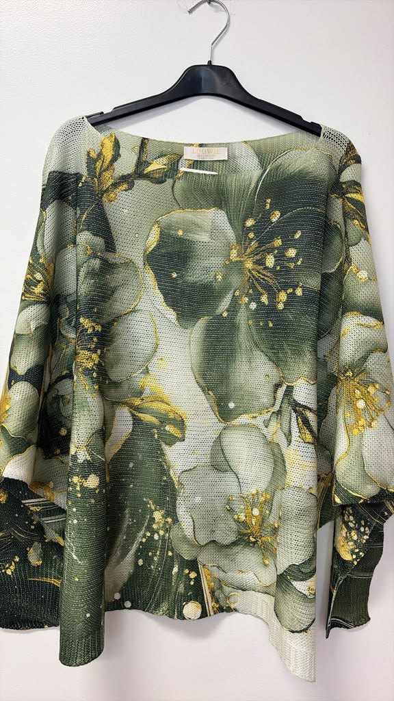 VIGFLSG Gilded Floral Print Knit Sweater Sage