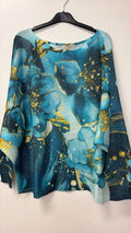 VIGFLTL Gilded Floral Print Knit Sweater Teal