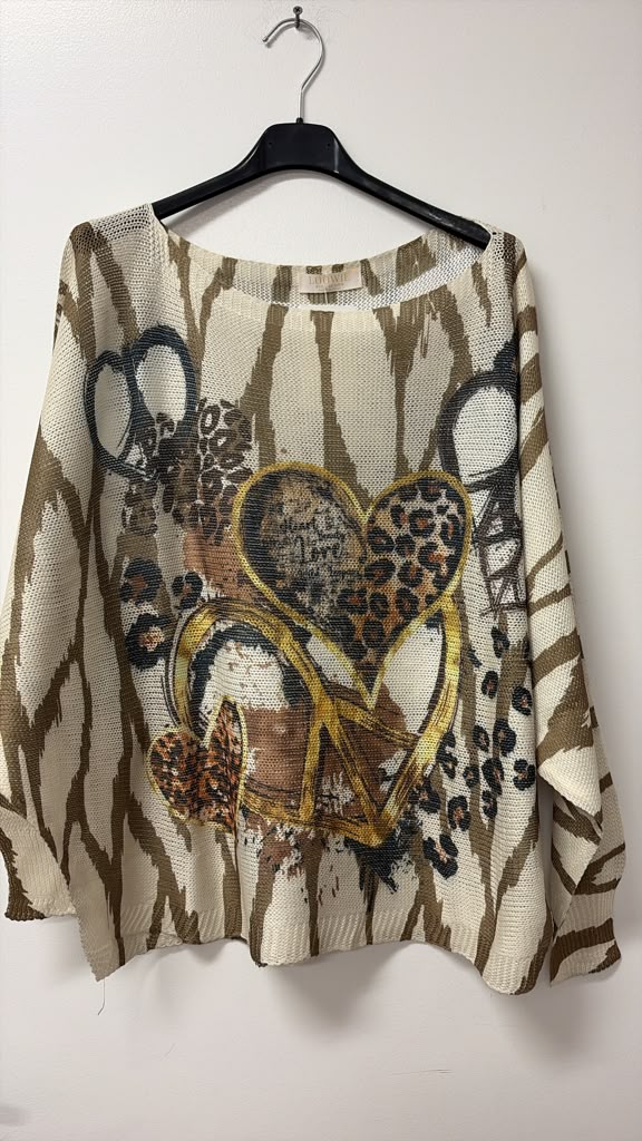 VIHPZ Heart Peace Zebra Print Knit Sweater