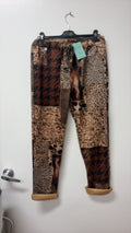 VIHTP Houndstooth Patchwork Jogger Pants Brown