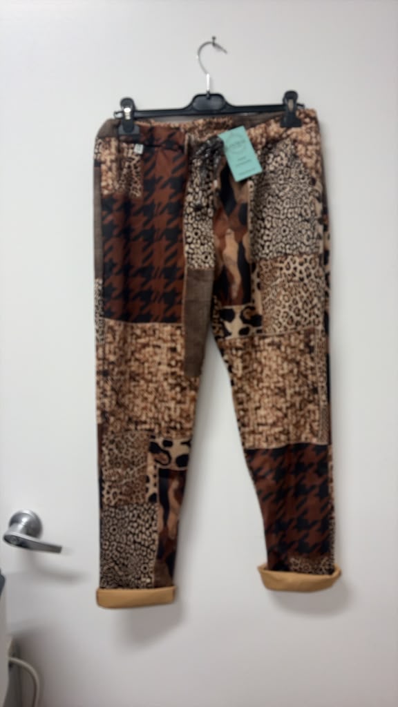 VIHTP Houndstooth Patchwork Jogger Pants Brown