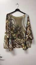 VILDSKH Leopard Daisy Swirl Print Knit Sweater Khaki