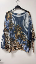 VILDSNV Leopard Daisy Swirl Print Knit Sweater Navy