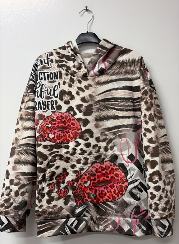 VILLH Leopard Lips Graphic Hoodie Multicolor