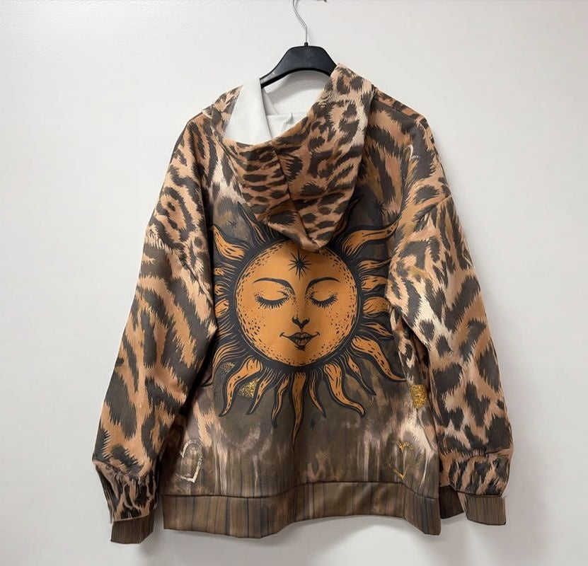 VILSH Leopard Sun Heart Hoodie Brown