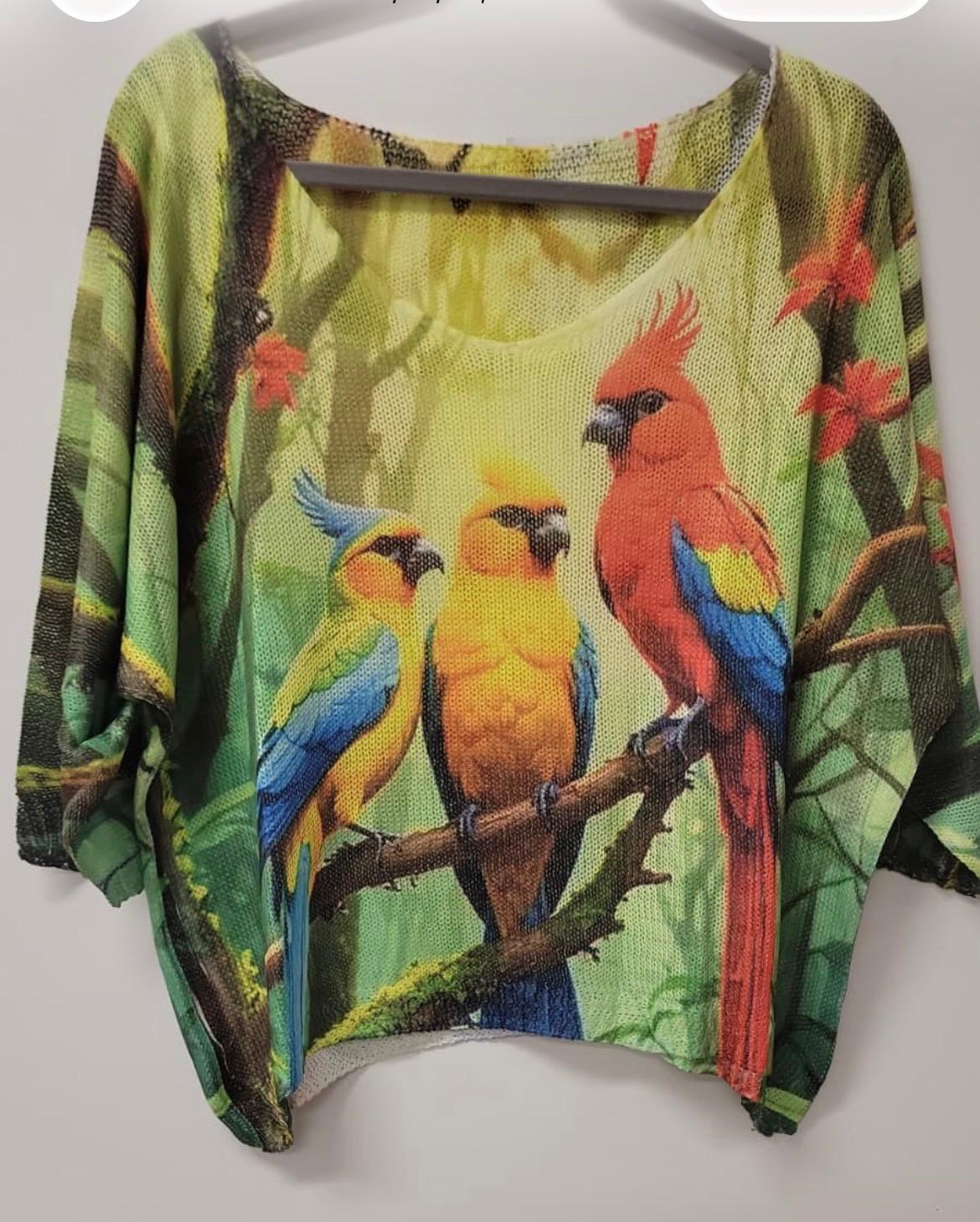 VIPCJ Green Parrot Jungle Knit Sweater