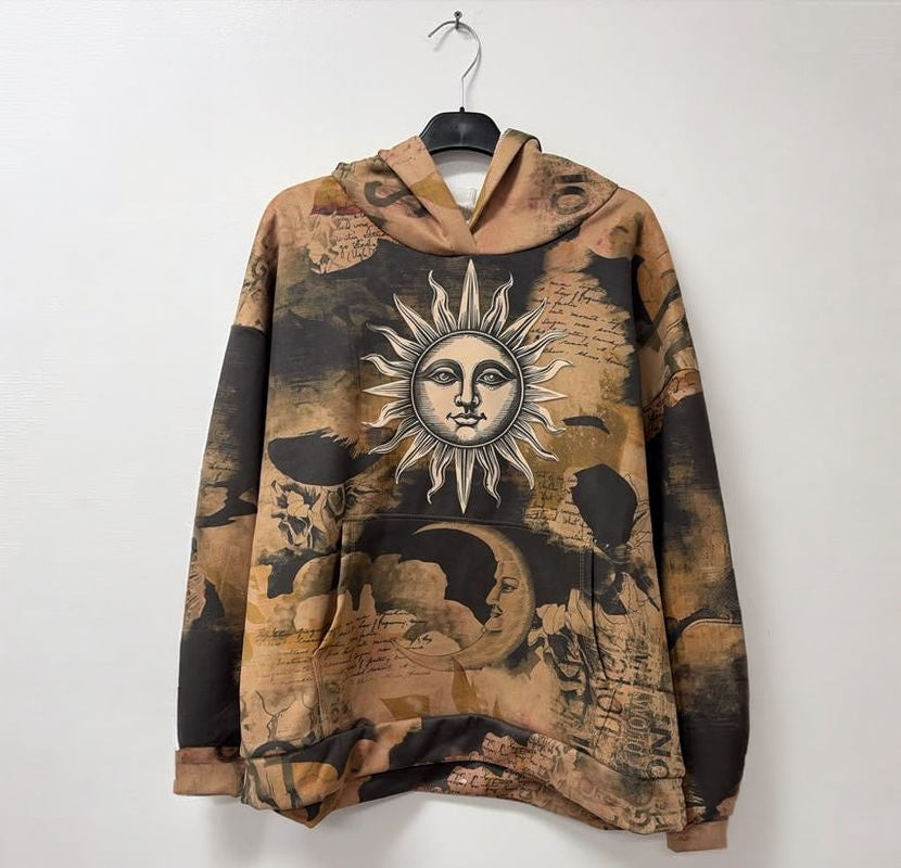 VISMH Sun Moon Script Hoodie Brown