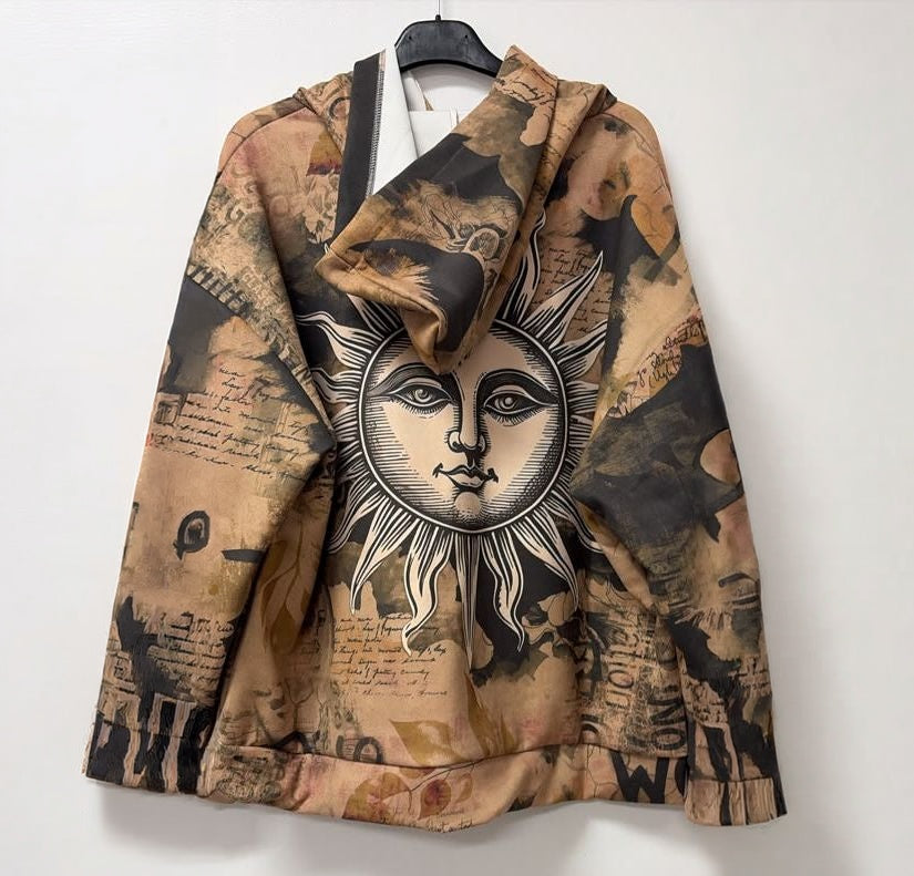 VISMH Sun Moon Script Hoodie Brown