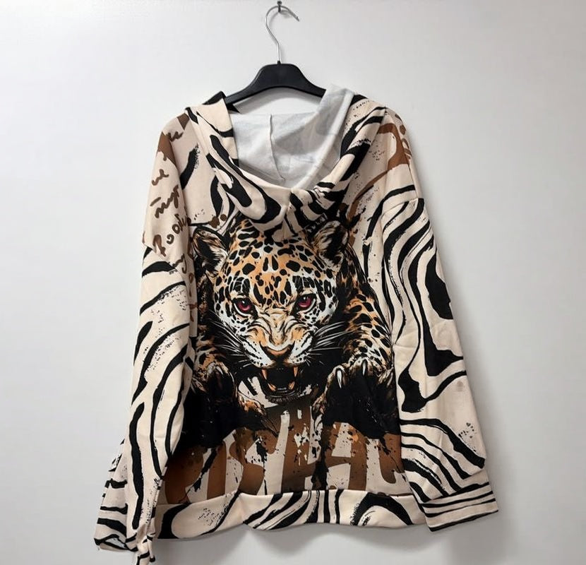 VITLH Tiger Leopard Face Hoodie Off-White
