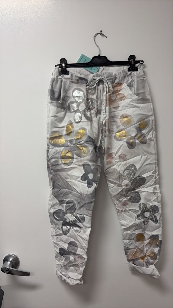 VIWFF Floral Foil Jogger Pants White