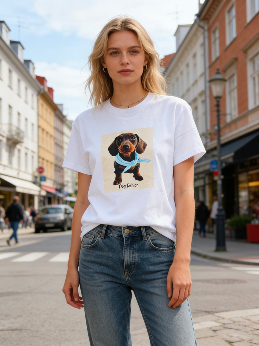 VLTDAVA Dachshund Print T-Shirt Vanilla