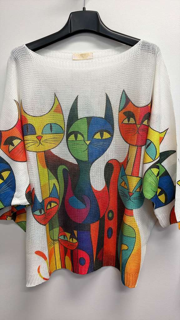 VISWHC Italian One Size White Printed Knit Sweater