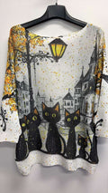 VISWHCATS Italian One Size White Printed Knit Sweater