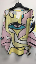 VISPKYE Italian OS Pink Yellow Eye Printed Knit Sweater