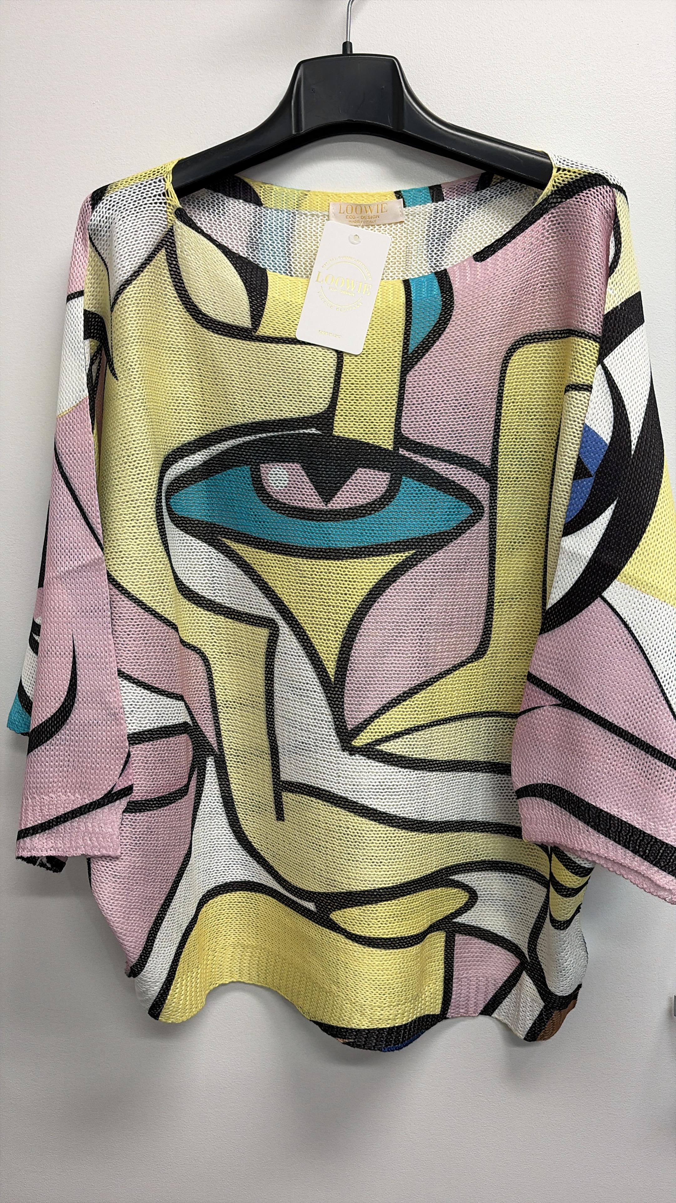 VISPKYE Italian OS Pink Yellow Eye Printed Knit Sweater