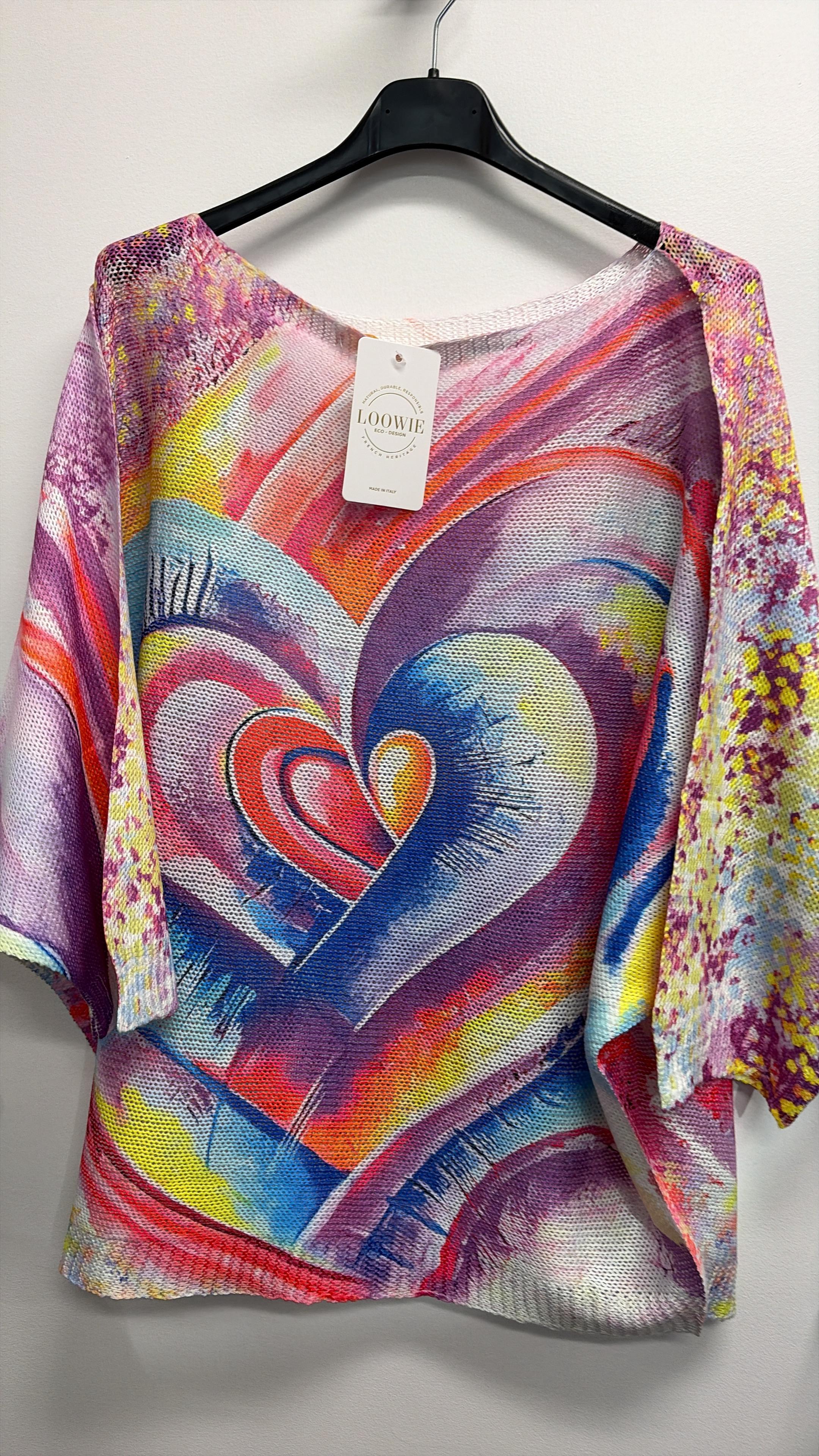 VISHTPP Italian OS Heart Love Printed Knit Sweater