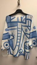 VISABBL Italian OS Abstract Blue Printed Knit Sweater
